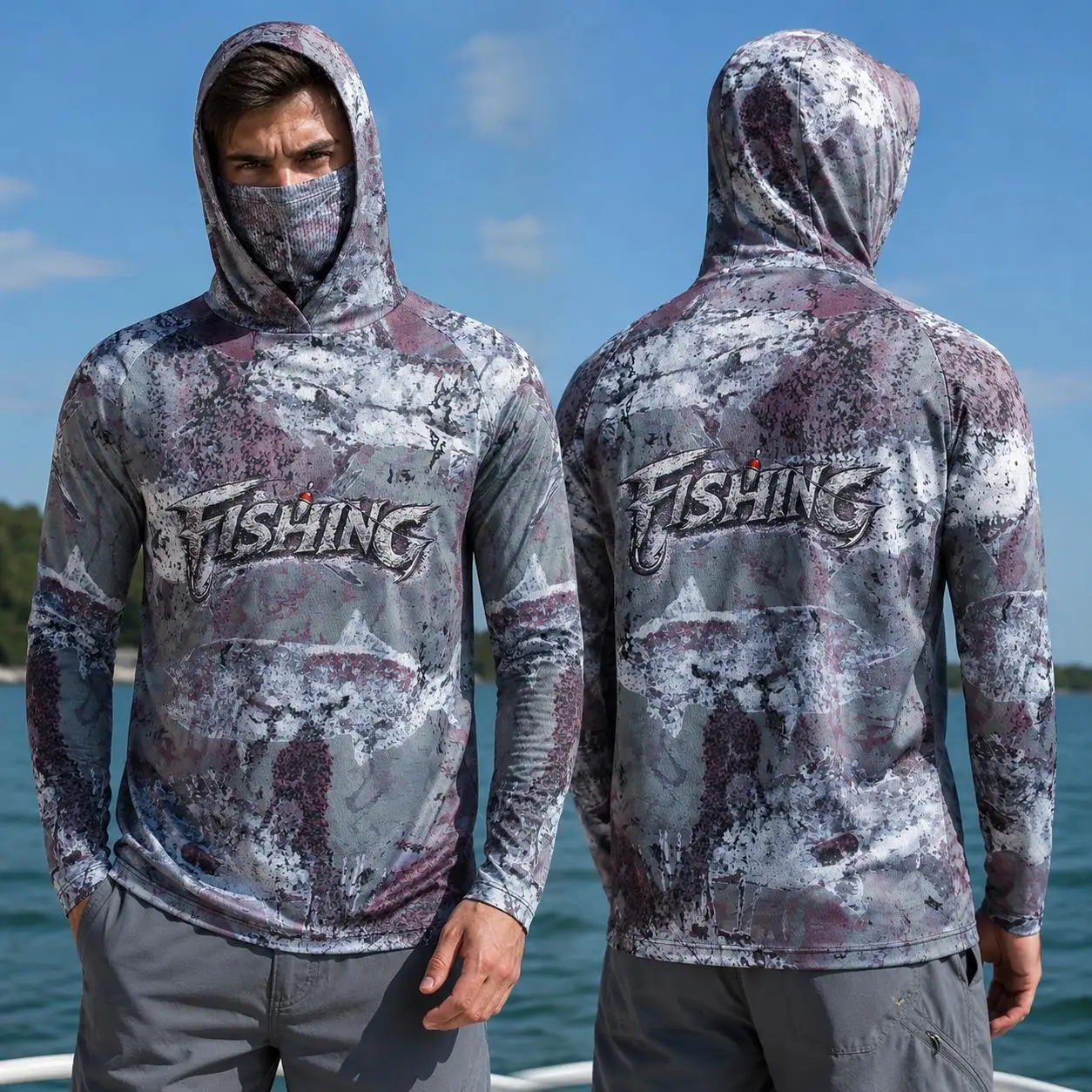 Fishing Mask Sun Protection - Рыболовная рубашка с капюшоном для мужчин,