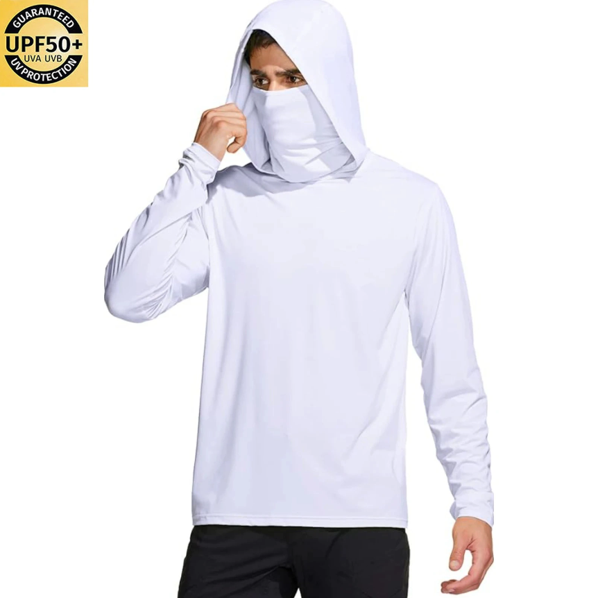 Fishing Shirt Uv Protection - Мужская однотонная рубашка с капюшоном для